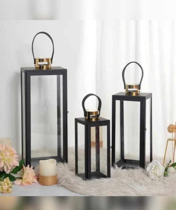 Black & Gold Top Stainless Steel Candle Lantern